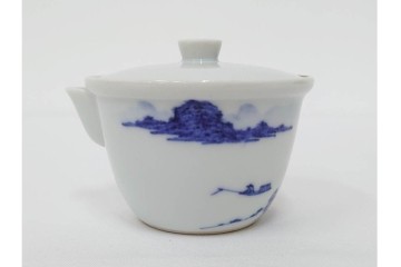 平安 北峰(北峯)製　青華山水図が上品な泡瓶　共箱付き　(R-086679)