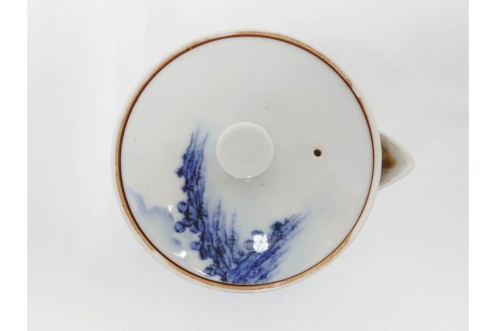 平安 北峰(北峯)製　青華山水図が上品な泡瓶　共箱付き　(R-086679)