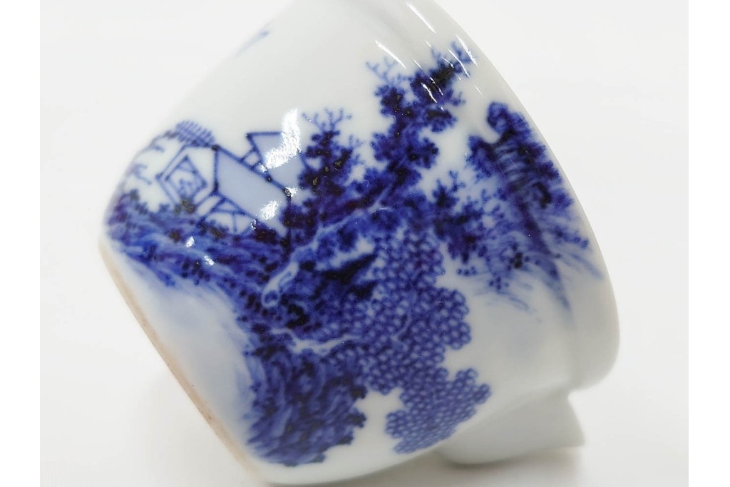 平安 北峰(北峯)製　青華山水図が上品な泡瓶　共箱付き　(R-086679)