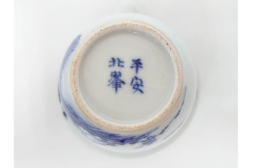 平安 北峰(北峯)製　青華山水図が上品な泡瓶　共箱付き　(R-086679)