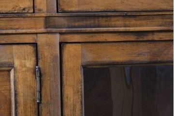 中古　美品　希少モデル　DREXEL HERITAGE(ドレクセルヘリテイジ)　パーケットリー装飾入りのアンティーク調ミラーバックキャビネット　(R-086683)