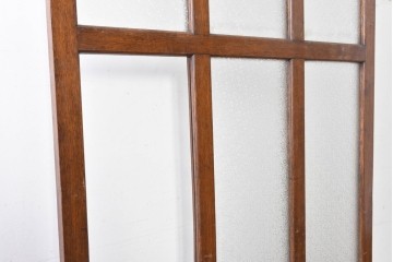 和製アンティーク　楢(ナラ)材　花模様の透かし彫りが可愛らしいガラス入り衝立て　(R-086691)