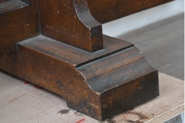 和製アンティーク　楢(ナラ)材　花模様の透かし彫りが可愛らしいガラス入り衝立て　(R-086691)