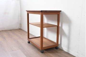 和製ヴィンテージ　希少　青林製作所　チーク無垢材で作られた北欧デザインのワゴン　(R-086692)