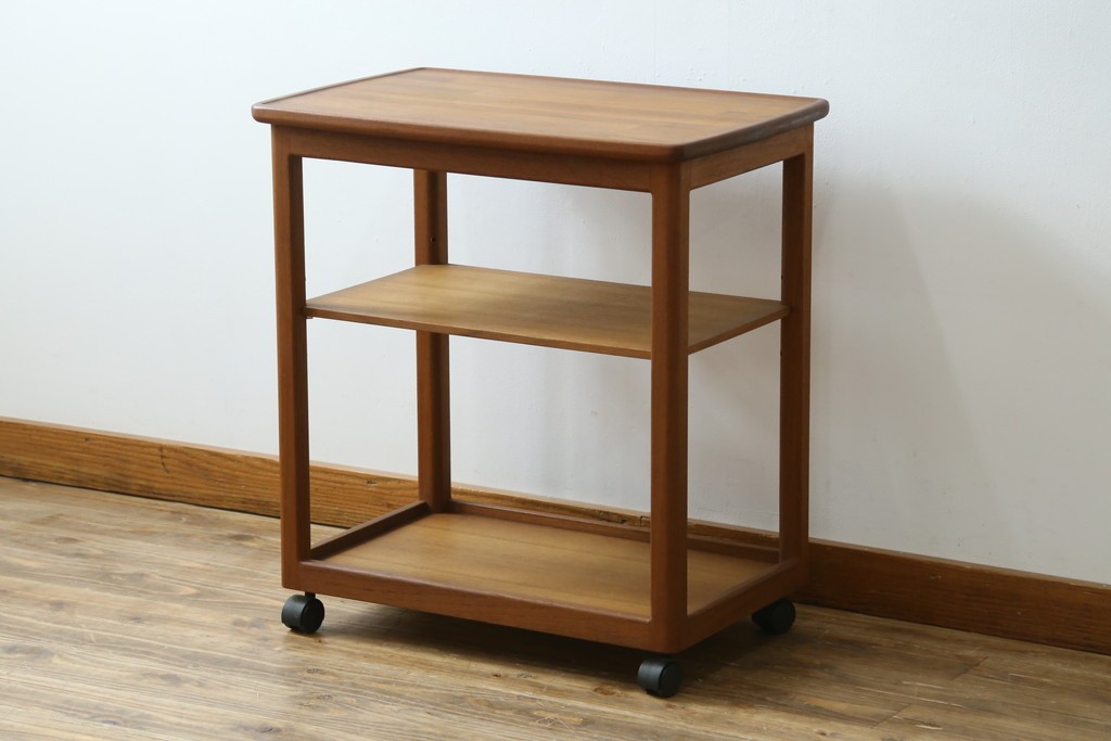 和製ヴィンテージ　希少　青林製作所　チーク無垢材で作られた北欧デザインのワゴン　(R-086692)