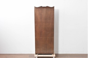 和製アンティーク　クラシカルな飾り板がアクセントの引き出し付き縦型シェルフ　(R-086700)