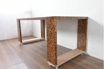 中古　希少!!　イタリア　Carlo Pessina(カルロ・ペッシーナ)デザイン　チーク材　貝殻で描くモザイク模様が印象的なダイニングテーブル　定価推定200万円　(R-086701)