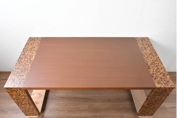 中古　希少!!　イタリア　Carlo Pessina(カルロ・ペッシーナ)デザイン　チーク材　貝殻で描くモザイク模様が印象的なダイニングテーブル　定価推定200万円　(R-086701)