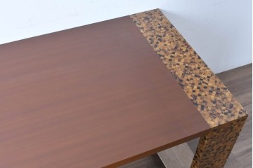 中古　希少!!　イタリア　Carlo Pessina(カルロ・ペッシーナ)デザイン　チーク材　貝殻で描くモザイク模様が印象的なダイニングテーブル　定価推定200万円　(R-086701)