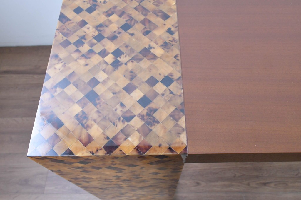 中古　希少!!　イタリア　Carlo Pessina(カルロ・ペッシーナ)デザイン　チーク材　貝殻で描くモザイク模様が印象的なダイニングテーブル　定価推定200万円　(R-086701)