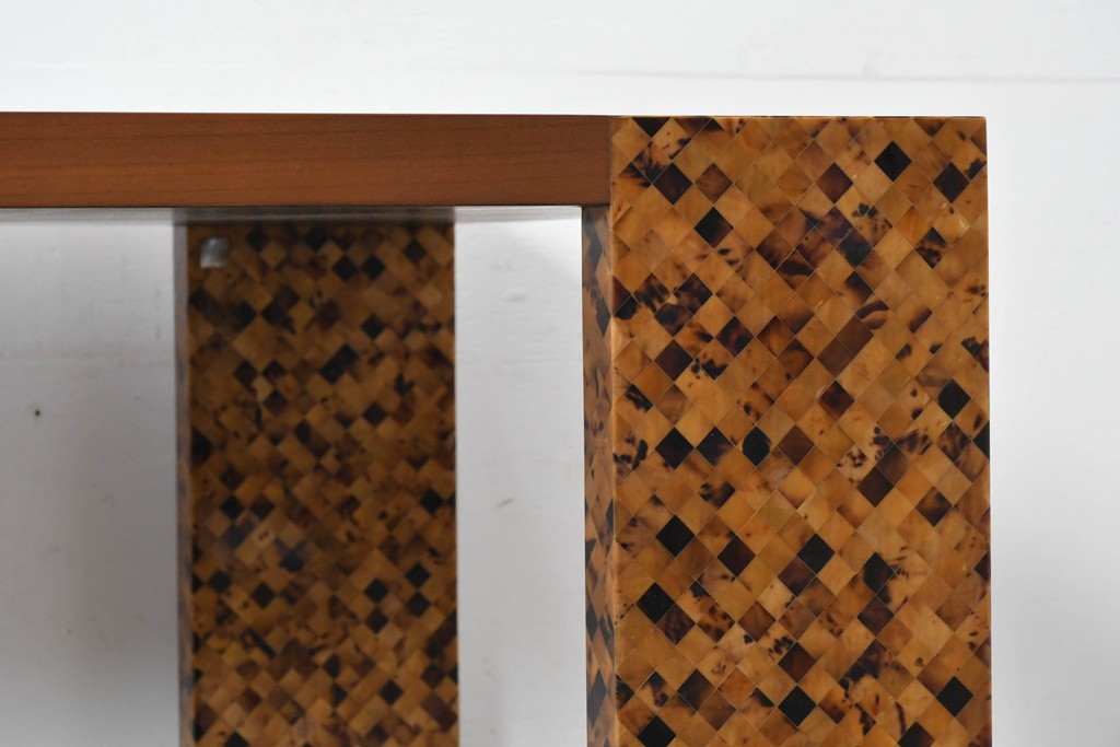 中古　希少!!　イタリア　Carlo Pessina(カルロ・ペッシーナ)デザイン　チーク材　貝殻で描くモザイク模様が印象的なダイニングテーブル　定価推定200万円　(R-086701)