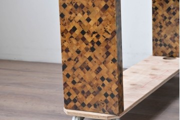 中古　希少!!　イタリア　Carlo Pessina(カルロ・ペッシーナ)デザイン　チーク材　貝殻で描くモザイク模様が印象的なダイニングテーブル　定価推定200万円　(R-086701)