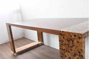 中古　希少!!　イタリア　Carlo Pessina(カルロ・ペッシーナ)デザイン　チーク材　貝殻で描くモザイク模様が印象的なダイニングテーブル　定価推定200万円　(R-086701)