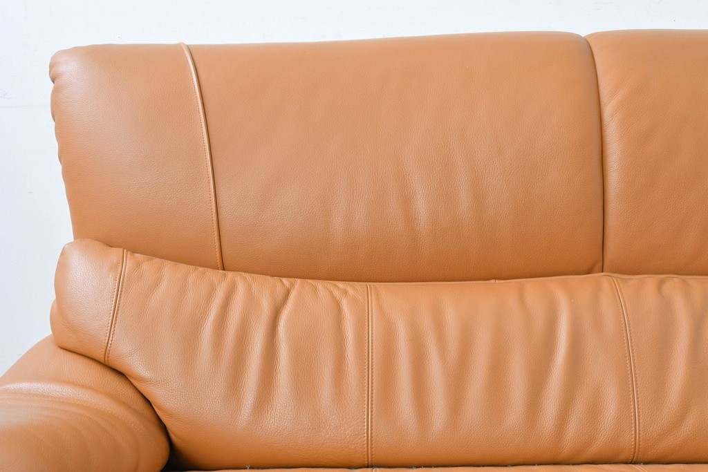 中古　カリモク家具(karimoku)　Chitano(チターノ)　スタイリッシュな金属脚の2人掛けレザーソファ　(R-086705)