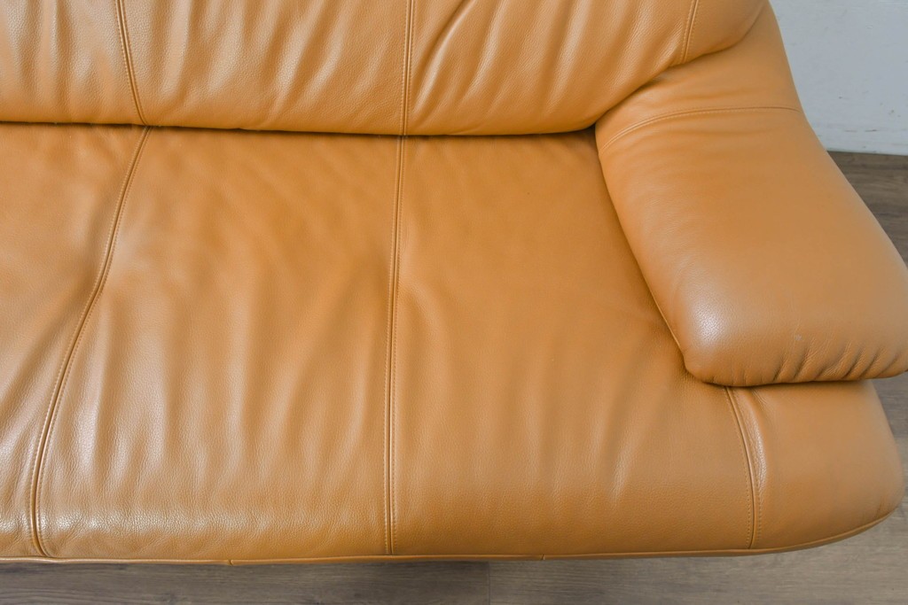 中古　カリモク家具(karimoku)　Chitano(チターノ)　スタイリッシュな金属脚の2人掛けレザーソファ　(R-086705)