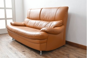 中古　カリモク家具(karimoku)　Chitano(チターノ)　スタイリッシュな金属脚の2人掛けレザーソファ　(R-086705)