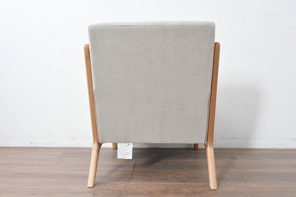 中古　美品　ZARA HOME(ザラホーム)　アッシュウッド材のフレームがおしゃれなリネンアームチェアとオットマンのセット　定価約9万3千円　(R-086709)
