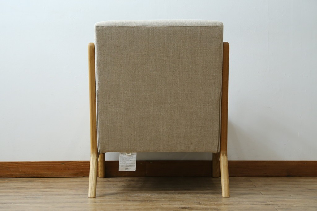 中古　美品　ZARA HOME(ザラホーム)　アッシュウッド材のフレームがおしゃれなリネンアームチェアとオットマンのセット　定価約9万3千円　(R-086709)