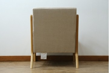 中古　美品　ZARA HOME(ザラホーム)　アッシュウッド材のフレームがおしゃれなリネンアームチェアとオットマンのセット　定価約9万3千円　(R-086709)