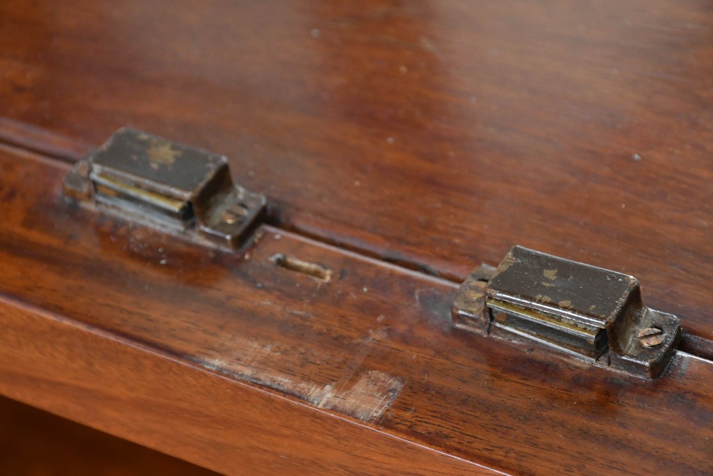 中古　花梨(カリン)無垢材　オリエンタルデザインの彫刻入りキュリオケース　(R-086713)