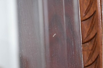 中古　花梨(カリン)無垢材　オリエンタルデザインの彫刻入りキュリオケース　(R-086713)