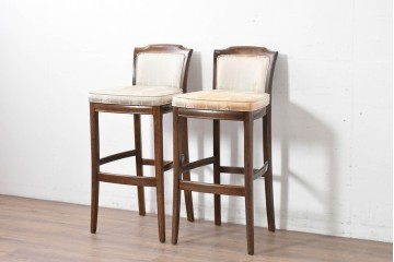 中古　希少　カリモク家具(karimoku)　domani(ドマーニ)　Morganton(モーガントン)　織り柄ファブリックが上品なカウンターチェア2脚セット　(R-086716)