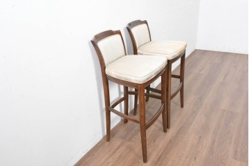 中古　希少　カリモク家具(karimoku)　domani(ドマーニ)　Morganton(モーガントン)　織り柄ファブリックが上品なカウンターチェア2脚セット　(R-086716)