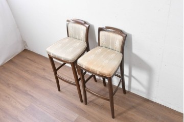 中古　希少　カリモク家具(karimoku)　domani(ドマーニ)　Morganton(モーガントン)　織り柄ファブリックが上品なカウンターチェア2脚セット　(R-086716)