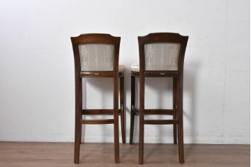 中古　希少　カリモク家具(karimoku)　domani(ドマーニ)　Morganton(モーガントン)　織り柄ファブリックが上品なカウンターチェア2脚セット　(R-086716)
