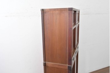 和製アンティーク　前面欅(ケヤキ)材　上杢!　違い棚付き二段重ね関東水屋箪笥　(R-086722)