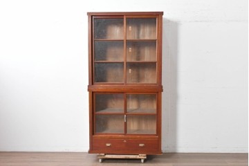 和製アンティーク　レトロな引き出し付き重ねガラス戸棚　(R-086727)