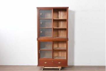 和製アンティーク　レトロな引き出し付き重ねガラス戸棚　(R-086727)