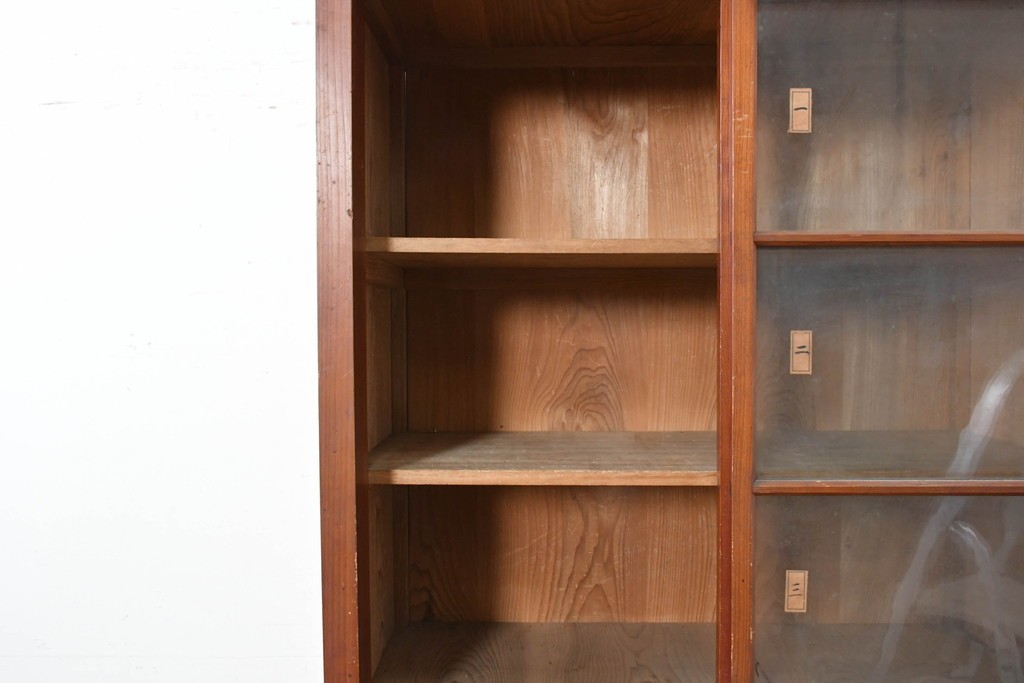 和製アンティーク　レトロな引き出し付き重ねガラス戸棚　(R-086727)