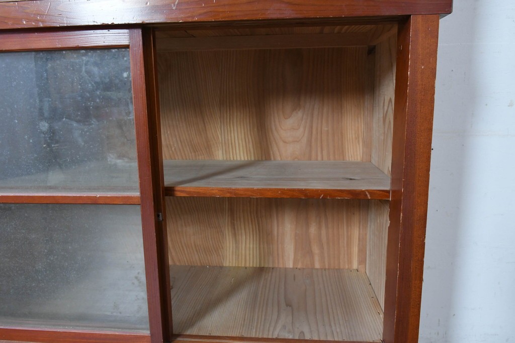 和製アンティーク　レトロな引き出し付き重ねガラス戸棚　(R-086727)