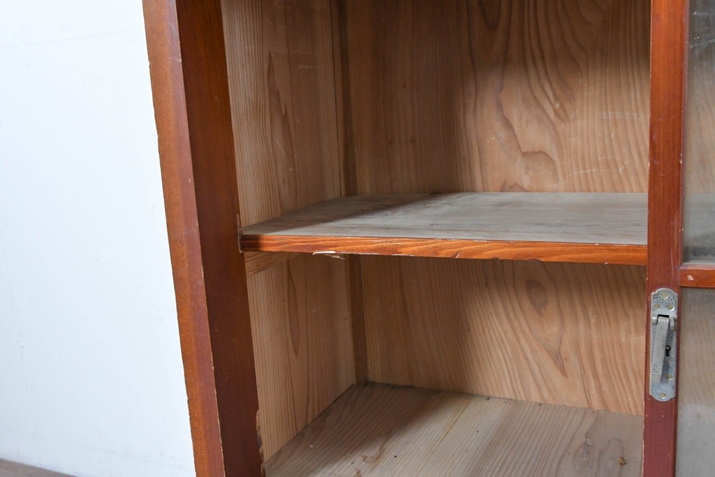 和製アンティーク　レトロな引き出し付き重ねガラス戸棚　(R-086727)