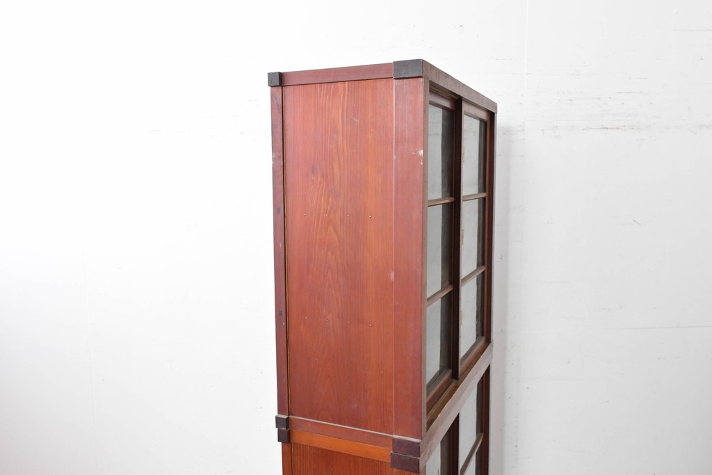 和製アンティーク　レトロな引き出し付き重ねガラス戸棚　(R-086727)