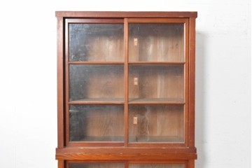 和製アンティーク　レトロな引き出し付き重ねガラス戸棚　(R-086727)