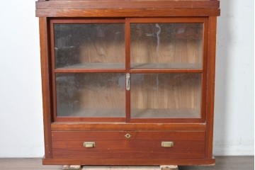 和製アンティーク　レトロな引き出し付き重ねガラス戸棚　(R-086727)