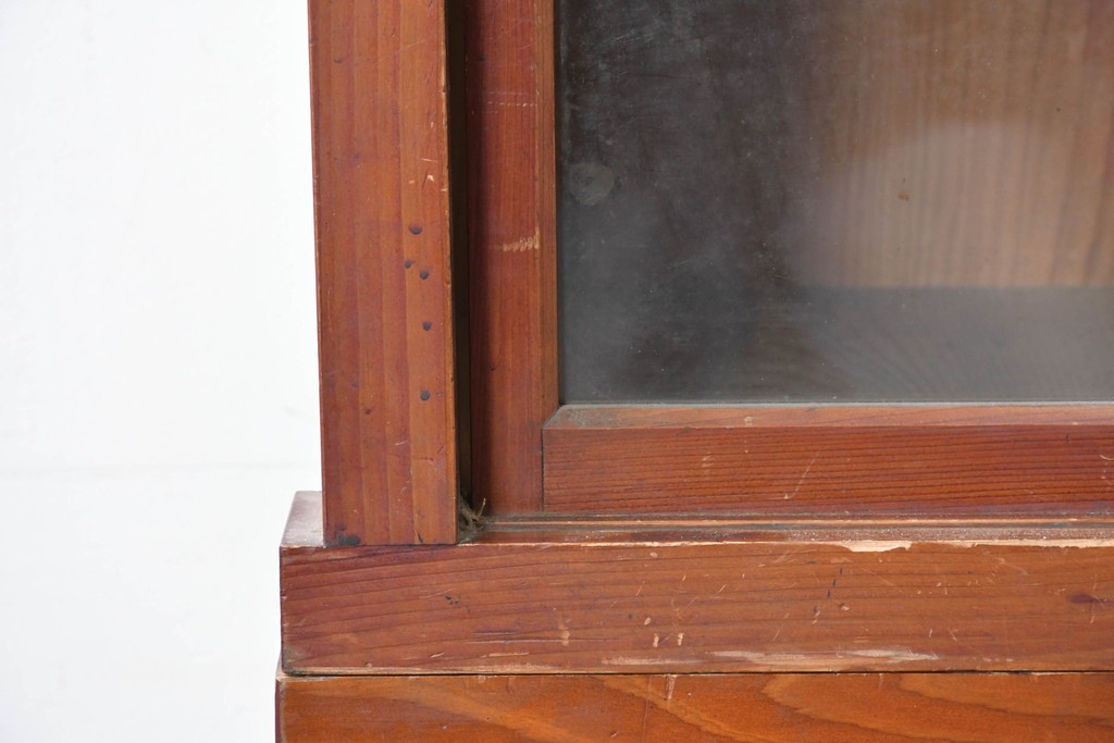 和製アンティーク　レトロな引き出し付き重ねガラス戸棚　(R-086727)