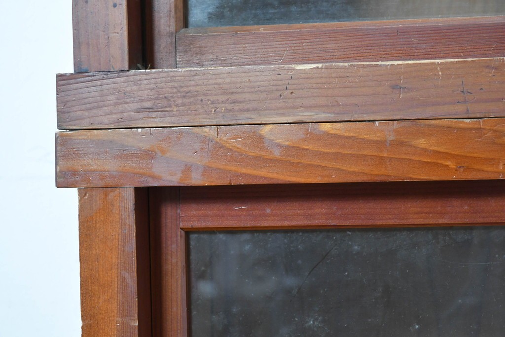 和製アンティーク　レトロな引き出し付き重ねガラス戸棚　(R-086727)