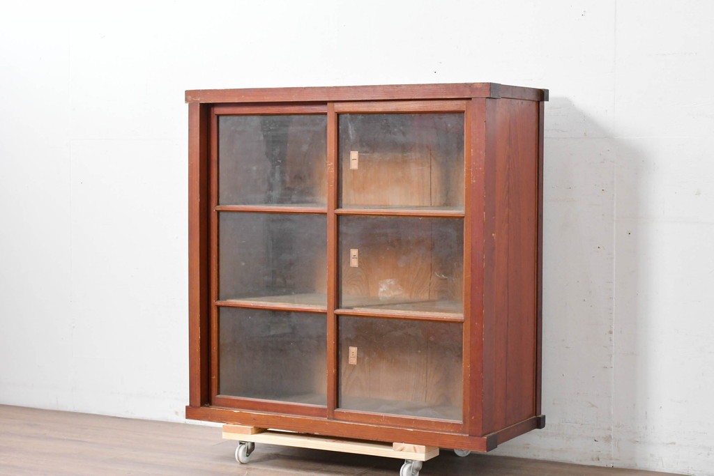 和製アンティーク　レトロ　素朴なガラス戸棚　(R-086728)