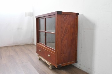 和製アンティーク　レトロな引き出し付きガラス戸棚　(R-086729)