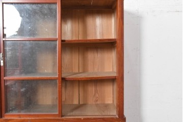 和製アンティーク　レトロな引き出し付き重ねガラス戸棚　(R-086730)