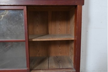 和製アンティーク　レトロな引き出し付き重ねガラス戸棚　(R-086730)