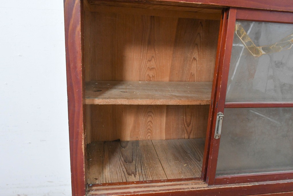 和製アンティーク　レトロな引き出し付き重ねガラス戸棚　(R-086730)