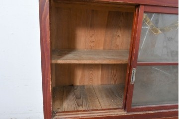 和製アンティーク　レトロな引き出し付き重ねガラス戸棚　(R-086730)