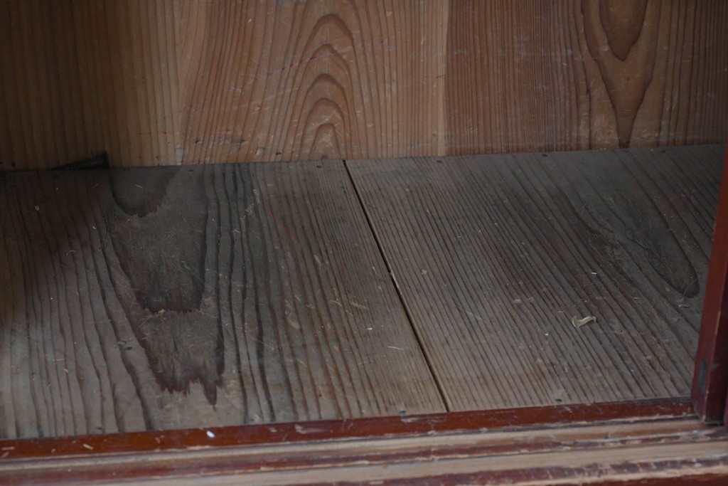 和製アンティーク　レトロな引き出し付き重ねガラス戸棚　(R-086730)