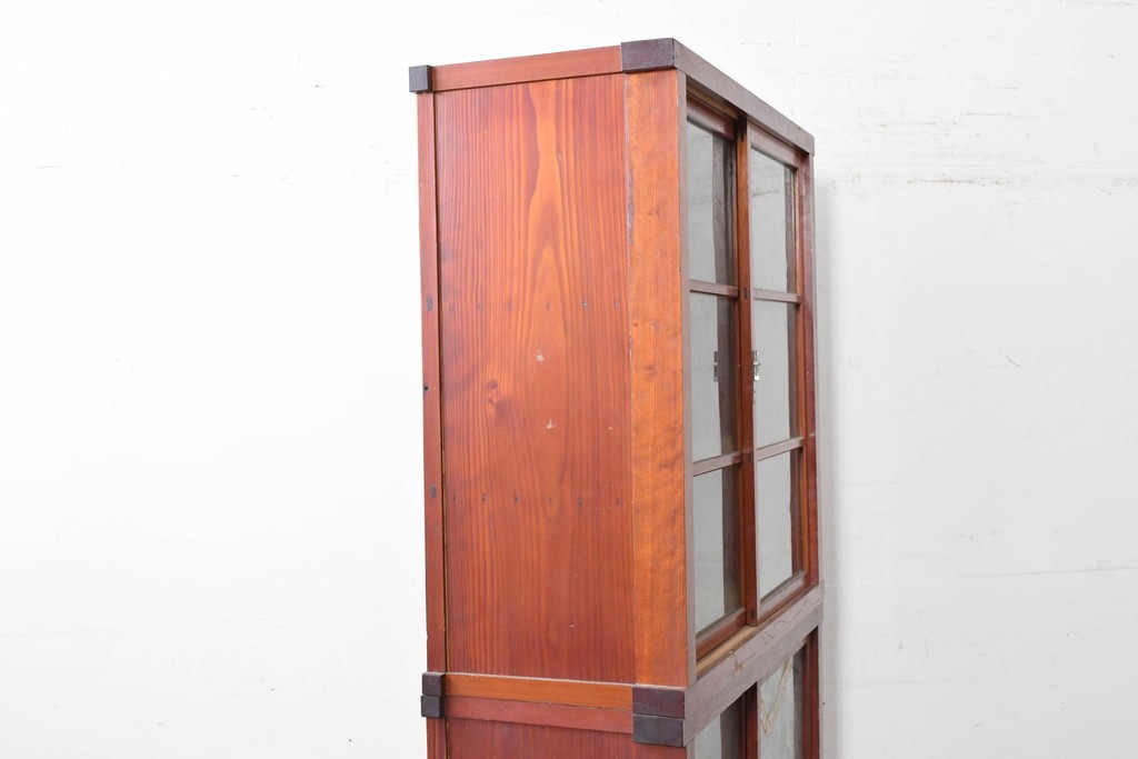 和製アンティーク　レトロな引き出し付き重ねガラス戸棚　(R-086730)