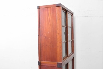 和製アンティーク　レトロな引き出し付き重ねガラス戸棚　(R-086730)