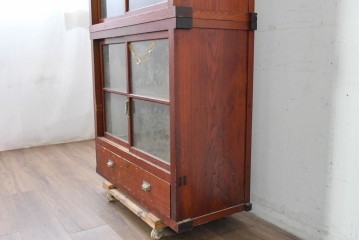 和製アンティーク　レトロな引き出し付き重ねガラス戸棚　(R-086730)